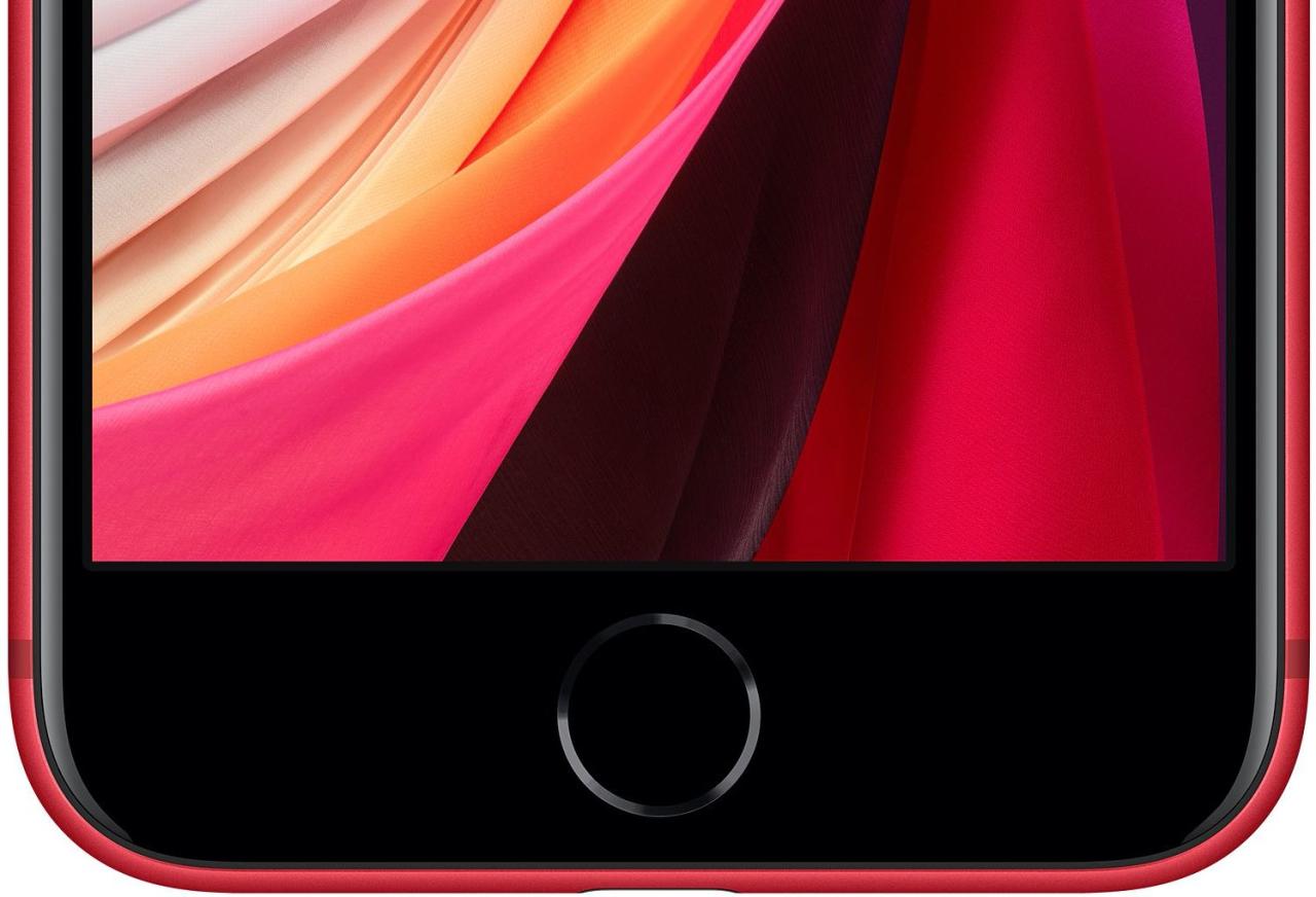 Primer plano del botón de inicio con Touch ID en el iPhone SE de segunda generación (2020)