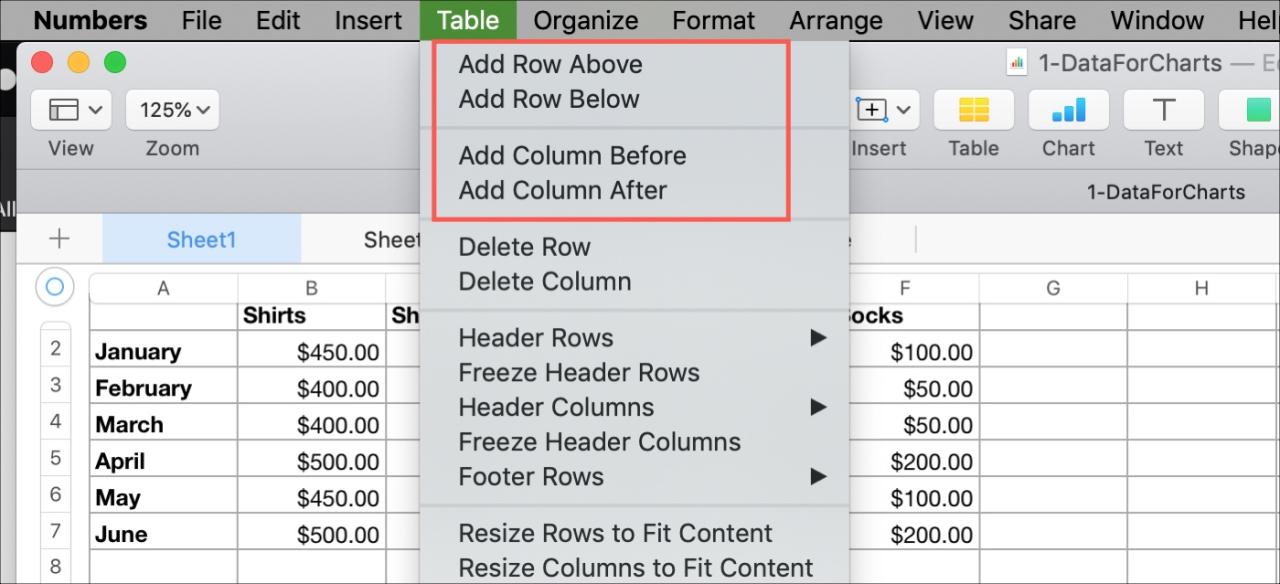 Agregar una columna o fila en Numbers en Mac