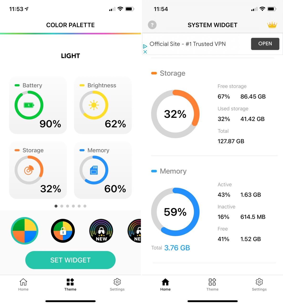 Widgets de batería y color para iPhone