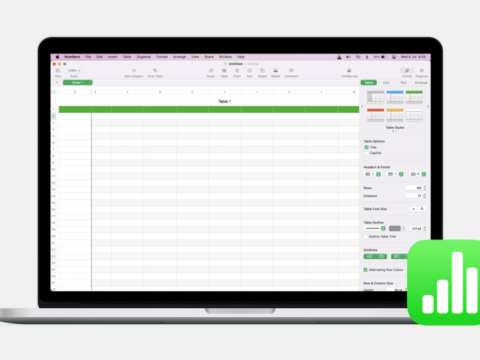 trabajar con columnas y filas en Numbers en la Mac