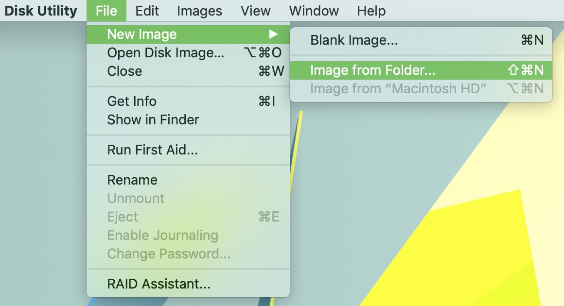 Utilidad de disco Nueva imagen de la carpeta Mac