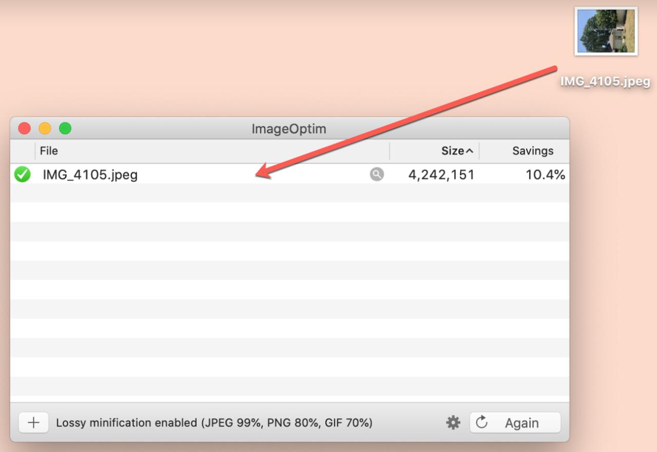 Arrastre la imagen a ImageOptim Mac