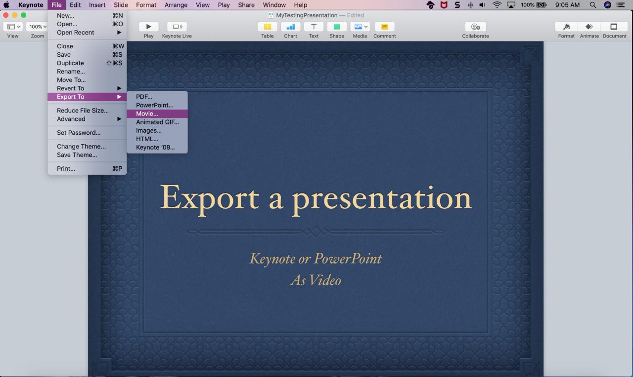 Exportar presentación como video en Mac