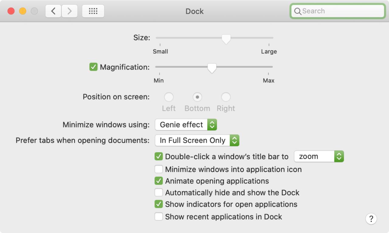Preferencias del sistema Lock Dock Mac
