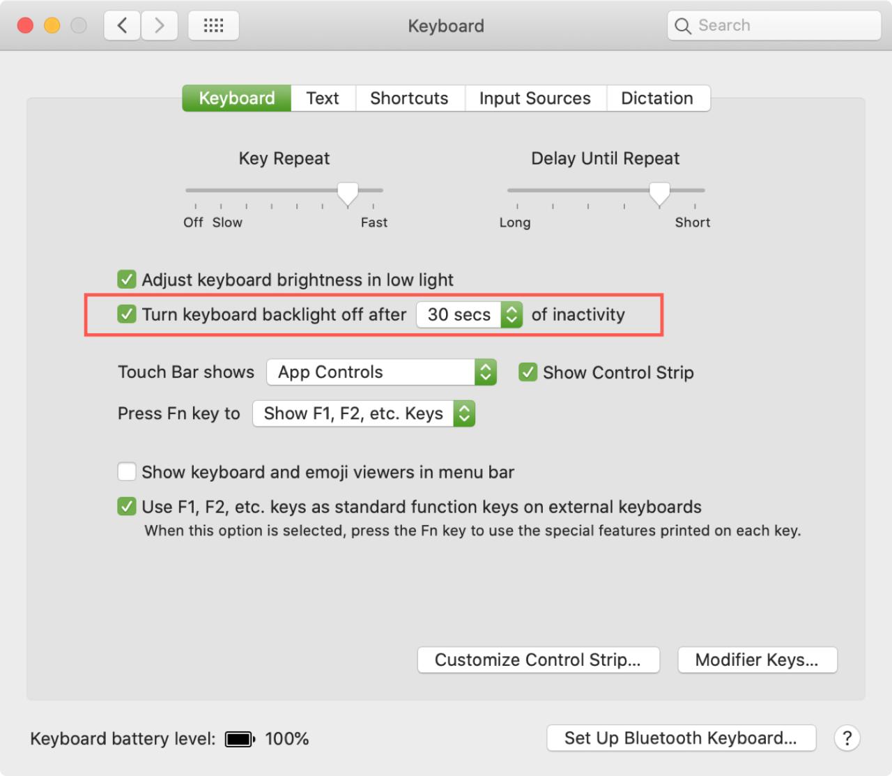 Preferencias del sistema Mac Luz de fondo del teclado