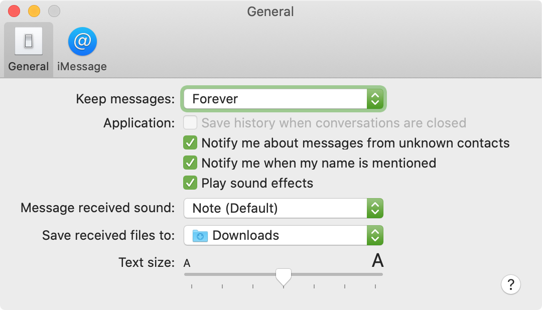 Preferencias de Mensajes en Mac