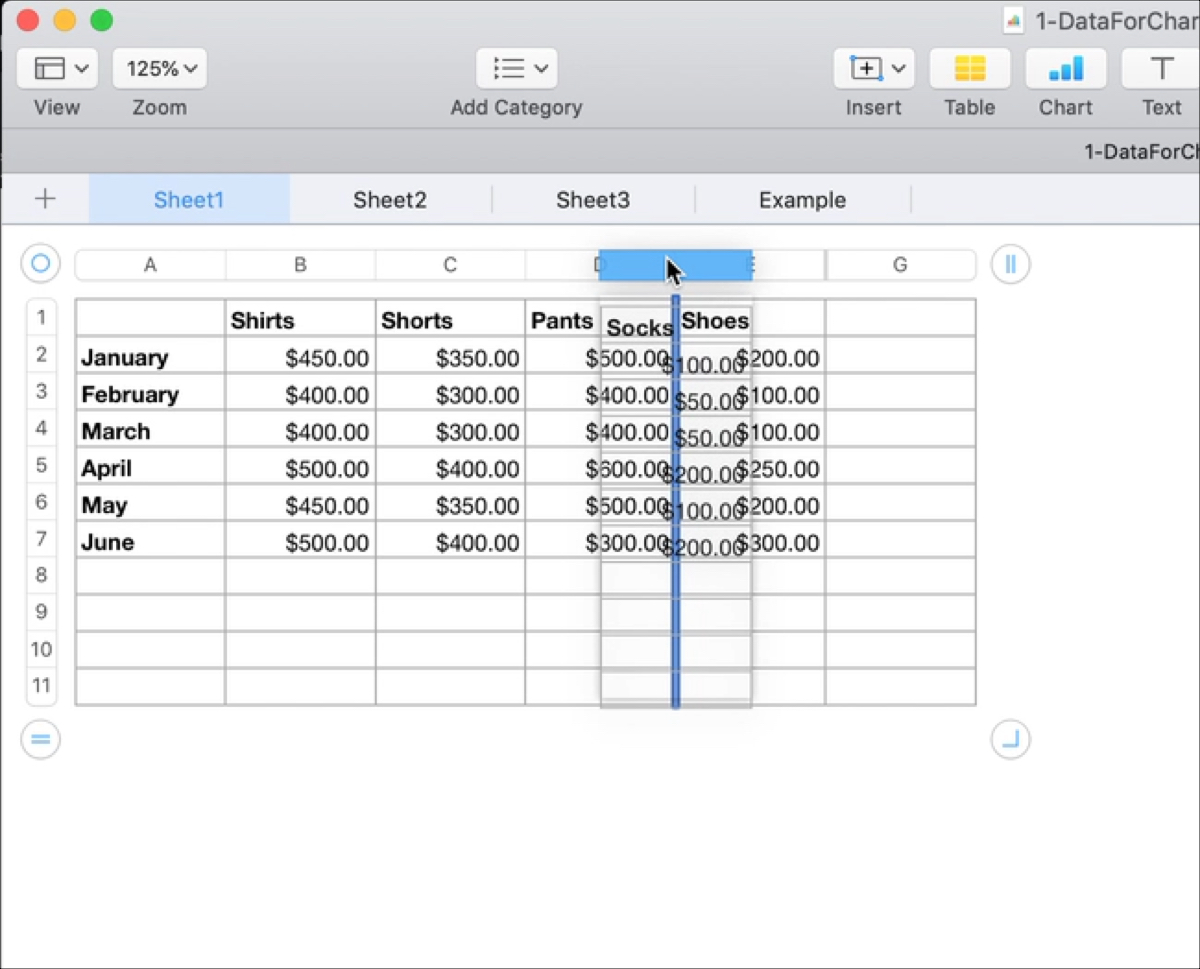 Mover una columna en Numbers en Mac