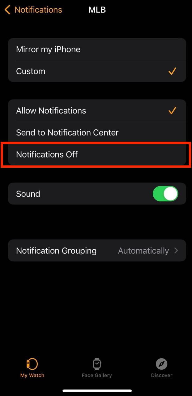 Configuración de notificaciones para la aplicación watchOS en la aplicación iPhone Watch