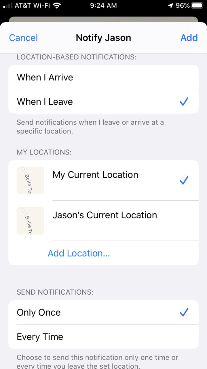 Notificar contacto Personalizar en Find My en iPhone