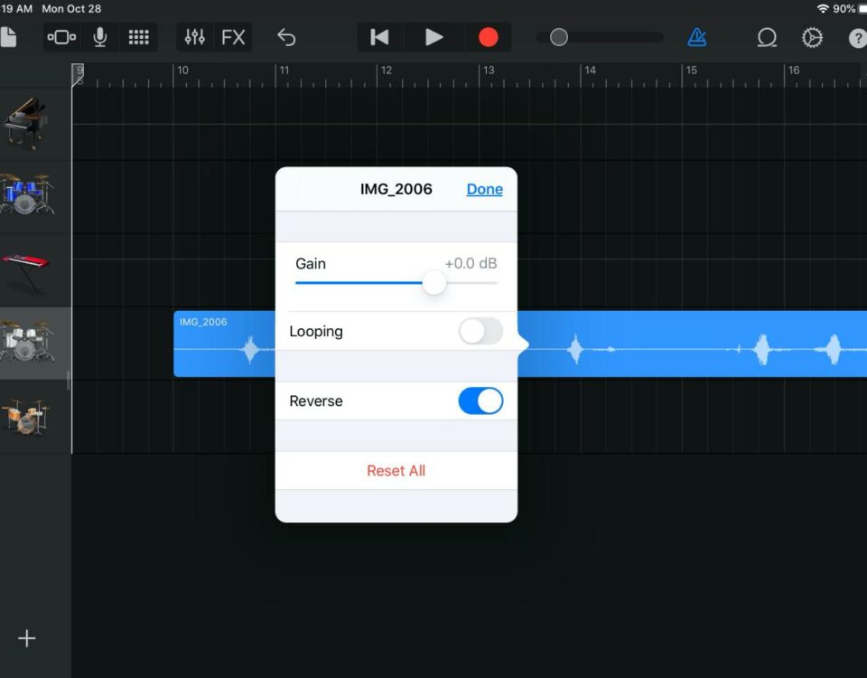 Pista inversa GarageBand iPad