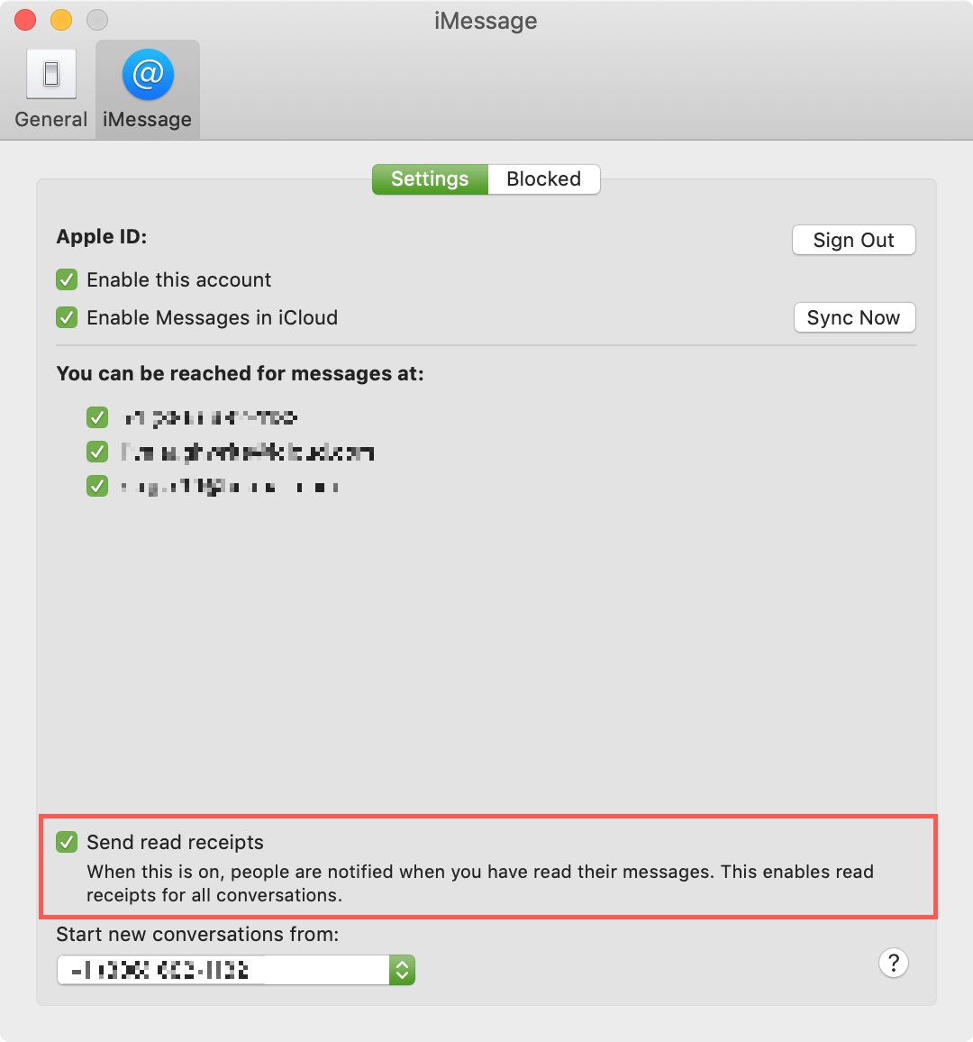 Enviar recibos de lectura Todos los contactos Mensajes de Mac