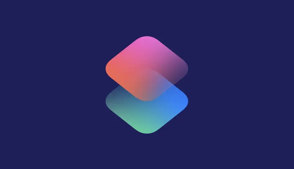 Una imagen de un ícono para la aplicación Atajos de Apple, sobre un fondo azul oscuro