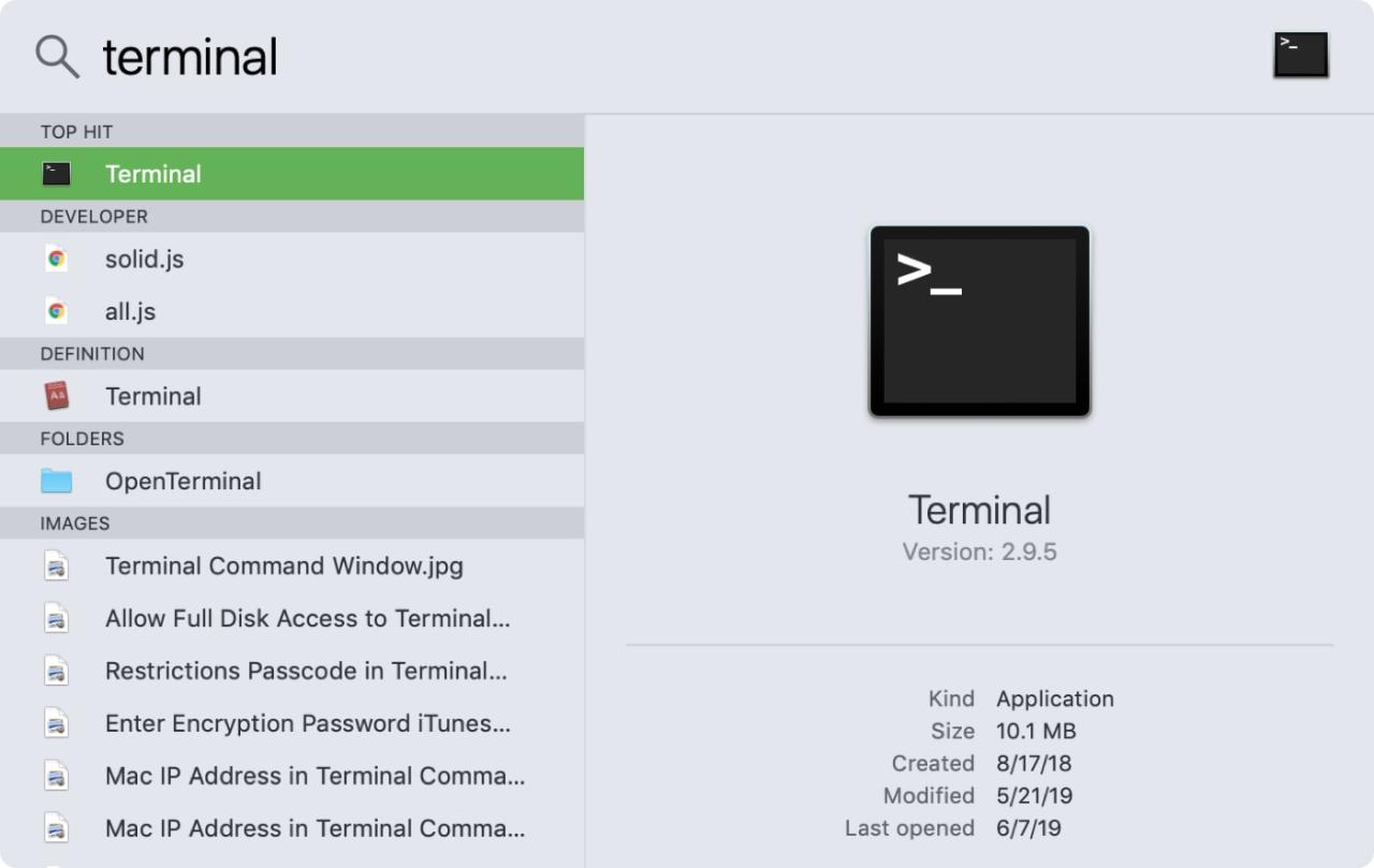 Búsqueda de Spotlight para Terminal Mac