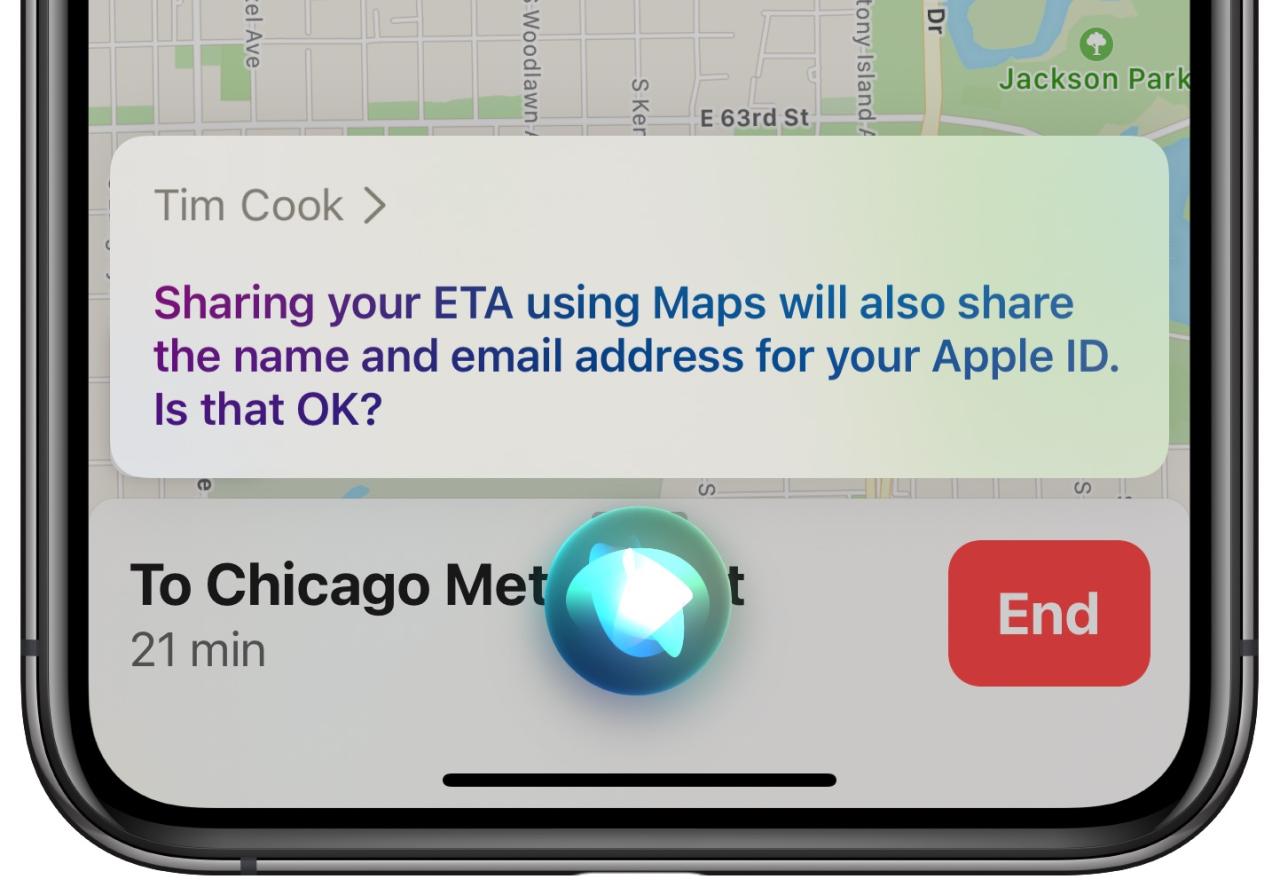 compartir eta apple maps siri - descargo de responsabilidad de privacidad