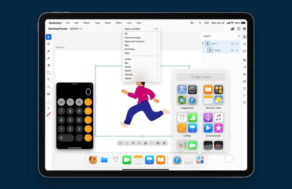 Concepto multitarea de iPadOS de Vidit Bhargava que prevé ventanas flotantes para aplicaciones como Calculator en iPad