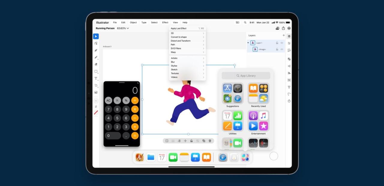 Concepto multitarea de iPadOS de Vidit Bhargava que prevé ventanas flotantes para aplicaciones como Calculator en iPad