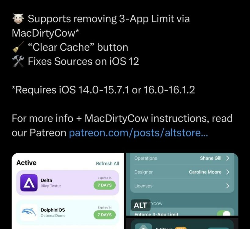 AltStore v1.6.1 beta elimina el límite de tres aplicaciones.