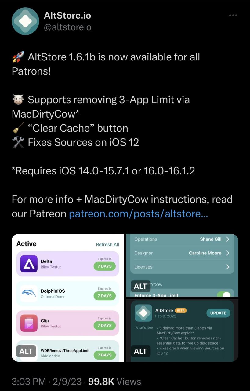 AltStore v1.6.1 beta elimina el límite de tres aplicaciones.