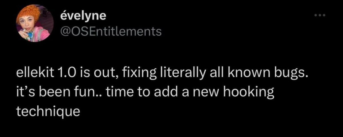 Evelyn anuncia la versión 1.0 de ElleKit para el jailbreak de Dopamine.
