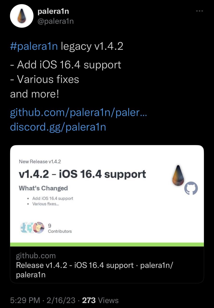 Palera1n Team anuncia la versión 1.4.2 del heredado palera1n jailbreak.
