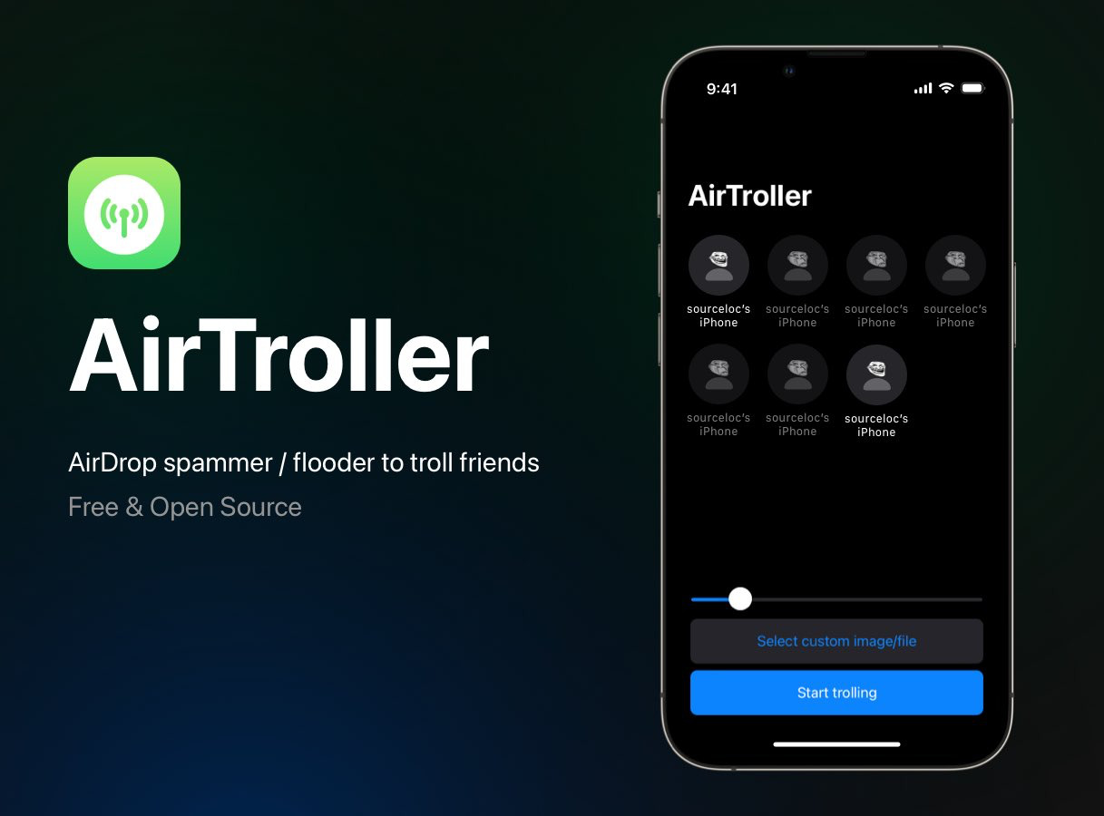 Utilidad de spam AirTroller AirDrop para iOS.