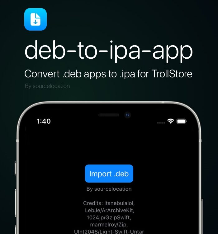 Interfaz de usuario deb-to-ipa-app para convertir archivos .deb en archivos .ipa para usar con TrollStore.