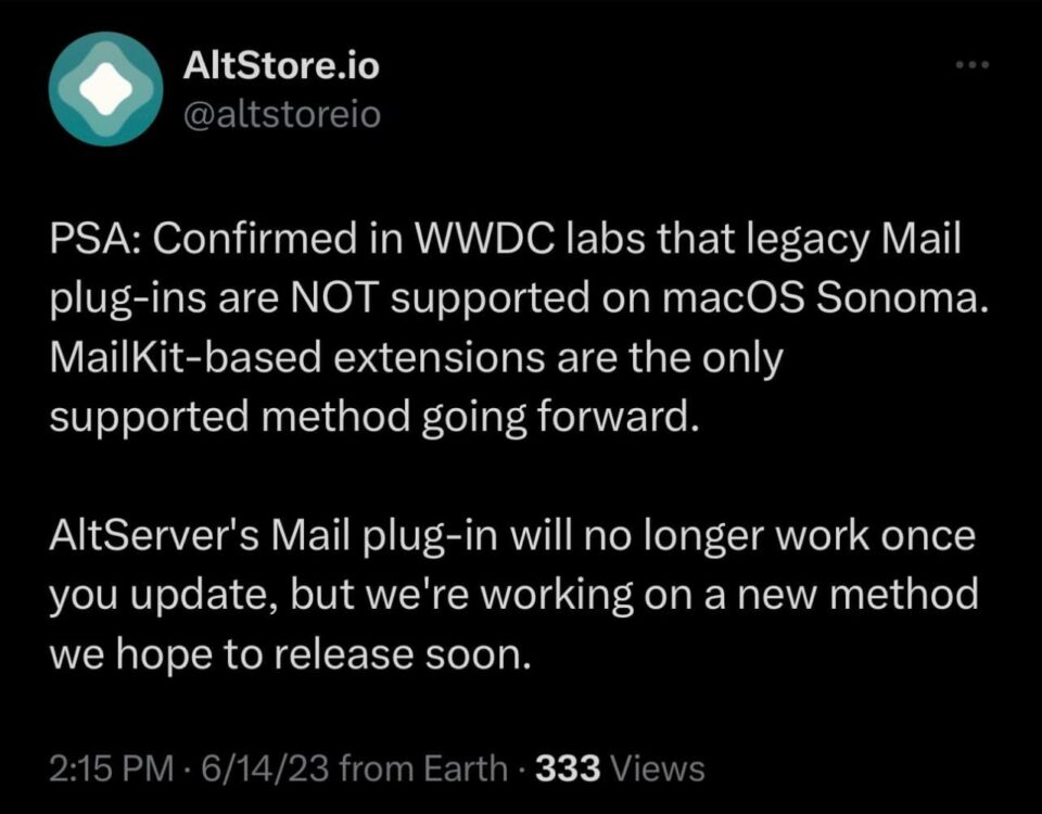 El equipo de AltStore dice que macOS Sonoma no admitirá el complemento de la aplicación Mail.