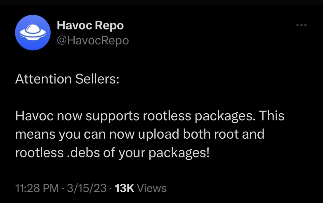 Havoc anuncia soporte para paquetes sin raíz.
